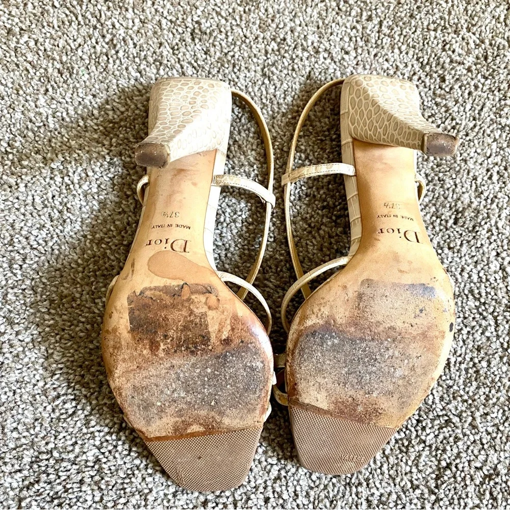 DIOR Tan Croc Embossed Jewelled Slingback Sandals EU 37.5 - Picture 8 of 8